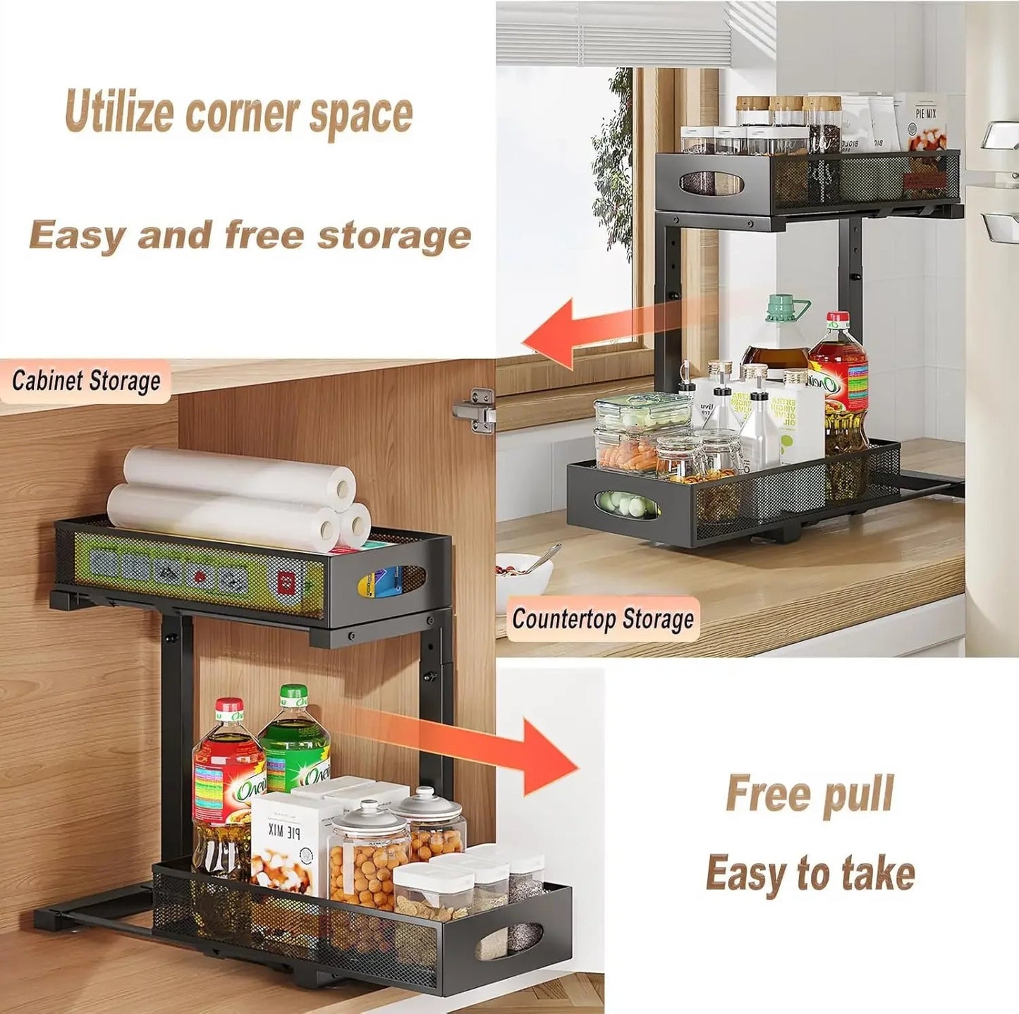Estante Extensible de Acero para Cocina o Baño (29,5–43 cm) – 2 Niveles Deslizantes y Antióxido - Homanage