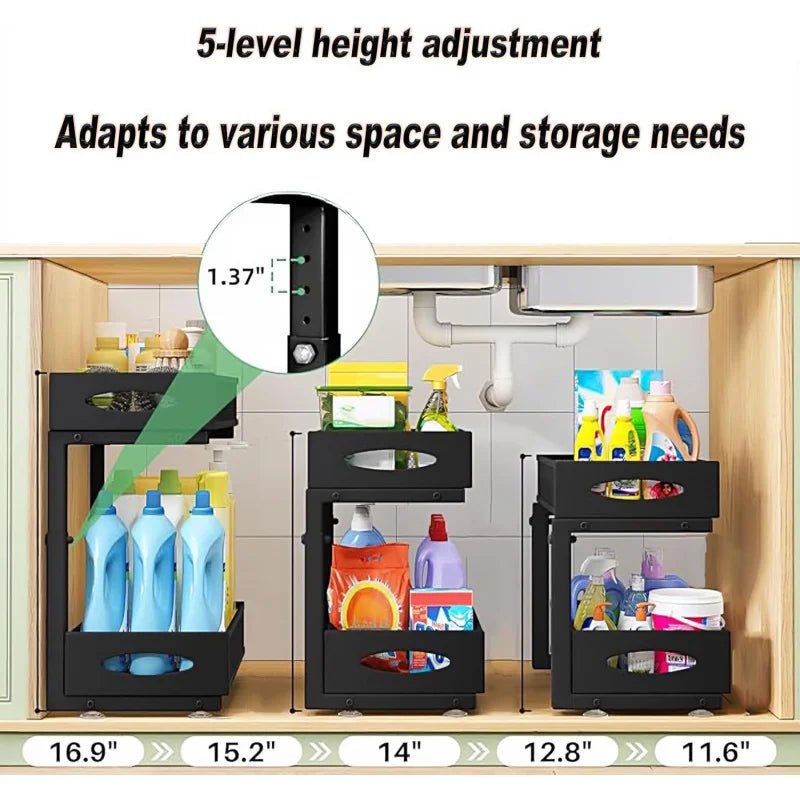 Estante Extensible de Acero para Cocina o Baño (29,5–43 cm) – 2 Niveles Deslizantes y Antióxido - Homanage