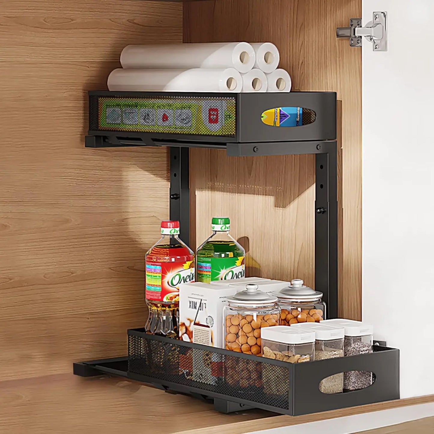 Estante Extensible de Acero para Cocina o Baño (29,5–43 cm) – 2 Niveles Deslizantes y Antióxido - Homanage