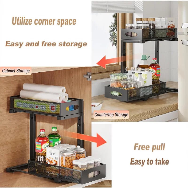 Estante Extensible de Acero para Cocina o Baño (29,5–43 cm) – 2 Niveles Deslizantes y Antióxido - Homanage