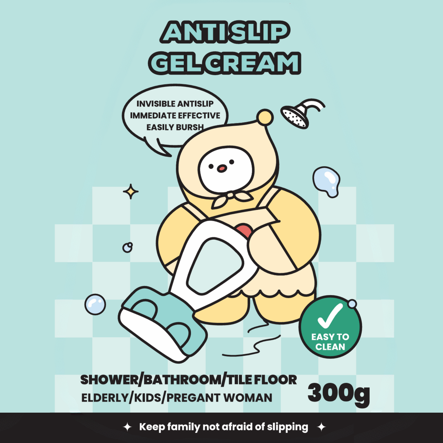 Gel Antideslizante Transparente para Bañeras, Duchas y Piscinas