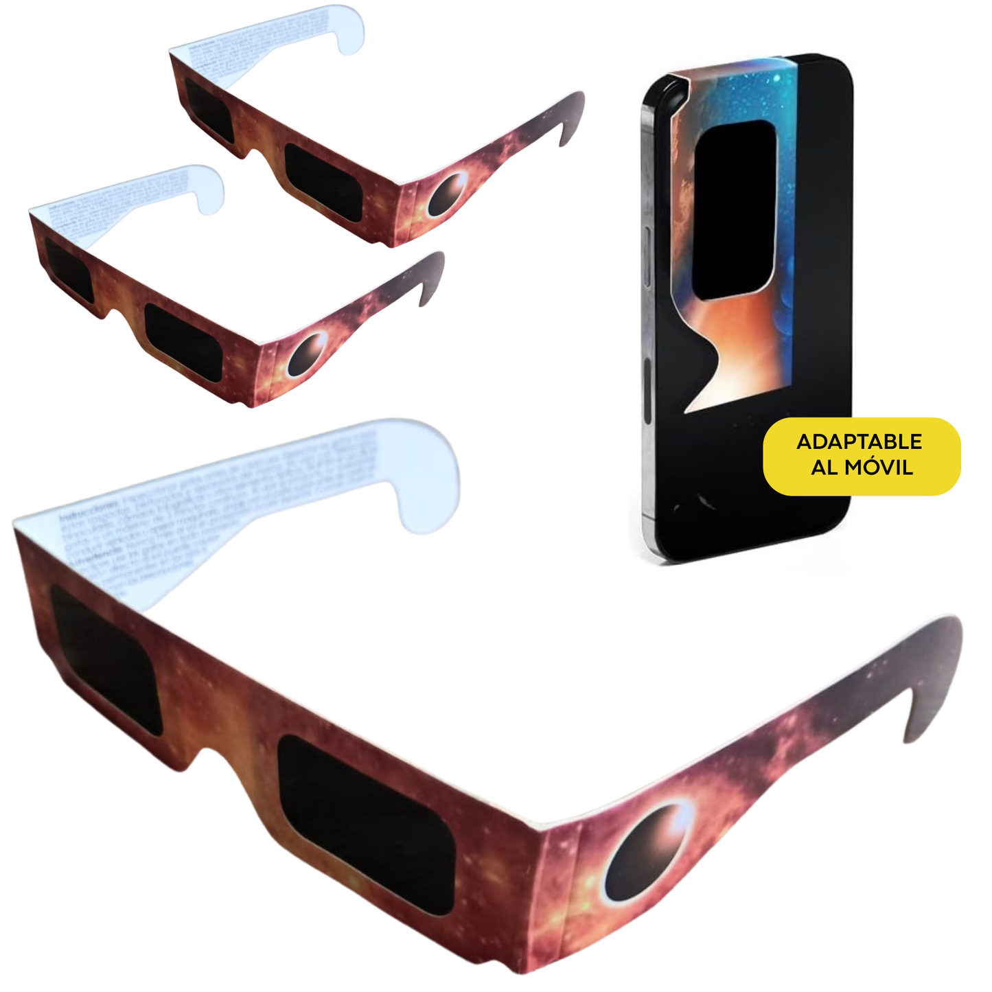 Packs Gafas Eclipse Solar homologadas y certificadas ISO 12312-2 – CE | Visión Segura del Sol y Tránsitos. Eclipse Total 2026