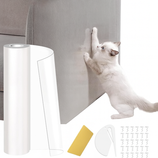 Protector de sofá para gatos y perros transparente XXL 45×500 cm – Película antiarañazos autoadhesiva recortable con kit de montaje