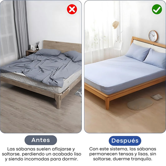 Sujeta sabanas bajeras esquina – Set 4 soportes resistentes ajustables para todo tipo de camas