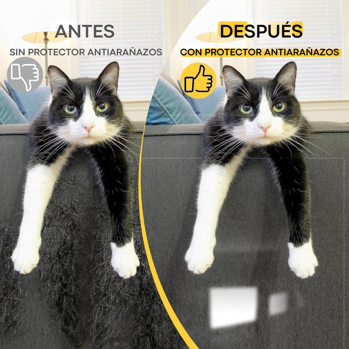 Protector de sofá para gatos y perros transparente XXL 45×500 cm – Película antiarañazos autoadhesiva recortable con kit de montaje
