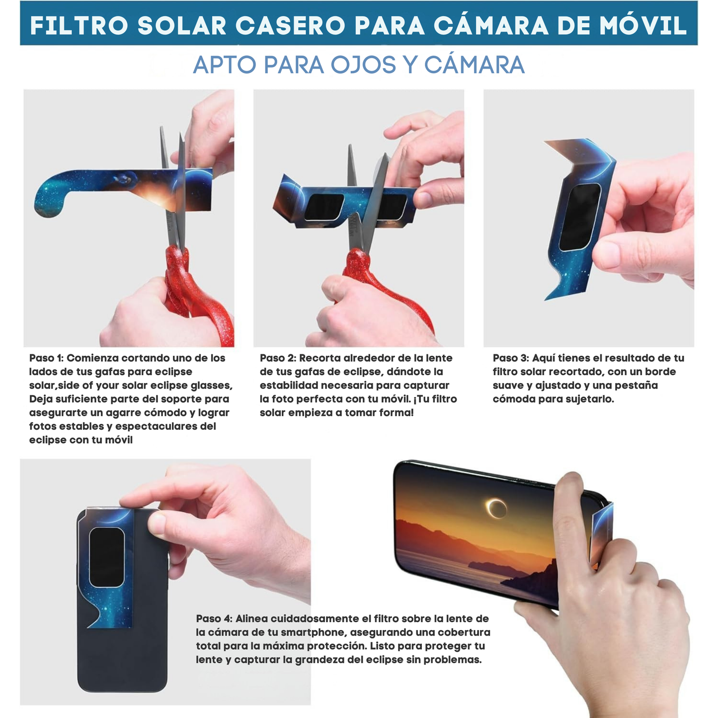 Packs Gafas Eclipse Solar homologadas y certificadas ISO 12312-2 – CE | Visión Segura del Sol y Tránsitos. Eclipse Total 2026