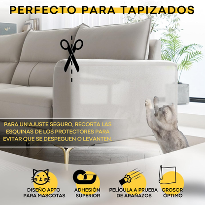 Protector de sofá para gatos y perros transparente XXL 45×500 cm – Película antiarañazos autoadhesiva recortable con kit de montaje