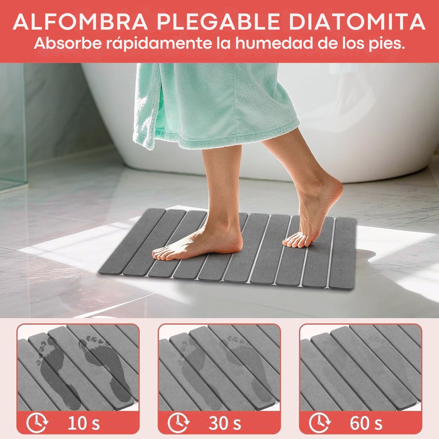 Alfombra de diatomita 39×60 cm plegable – Antideslizante y secado rápido