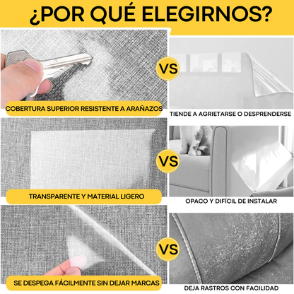 Protector de sofá para gatos y perros transparente XXL 45×500 cm – Película antiarañazos autoadhesiva recortable con kit de montaje