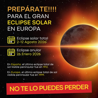 Pack 2 Gafas Eclipse Solar homologadas y certificadas ISO 12312-2 – CE | Visión Segura del Sol y Tránsitos. Eclipse Total 2026