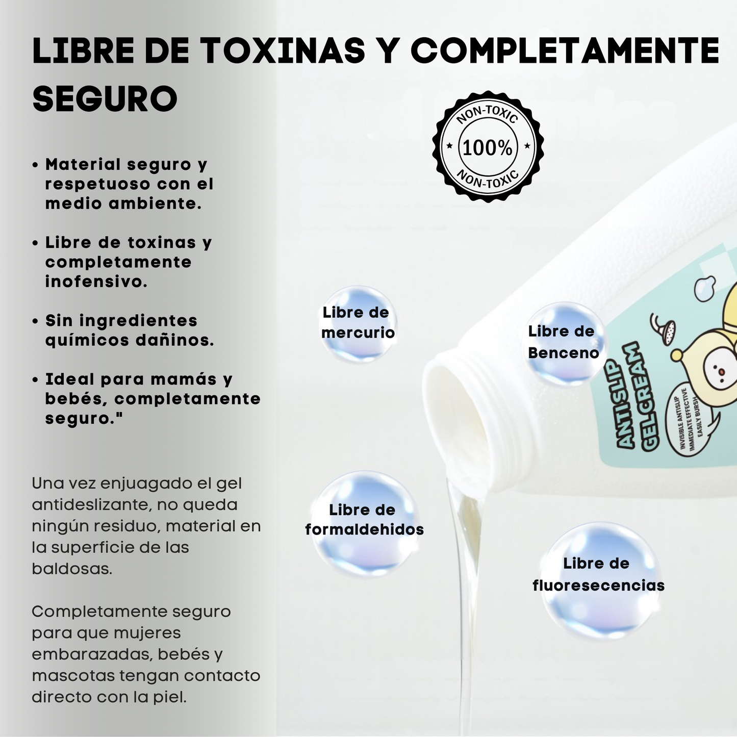 Gel Antideslizante Transparente para Bañeras, Duchas y Piscinas