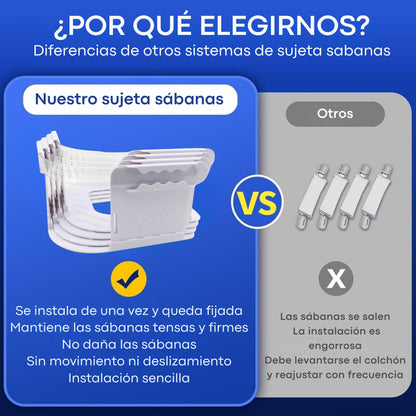 Sujeta sabanas bajeras esquina – Set 4 soportes resistentes ajustables para todo tipo de camas