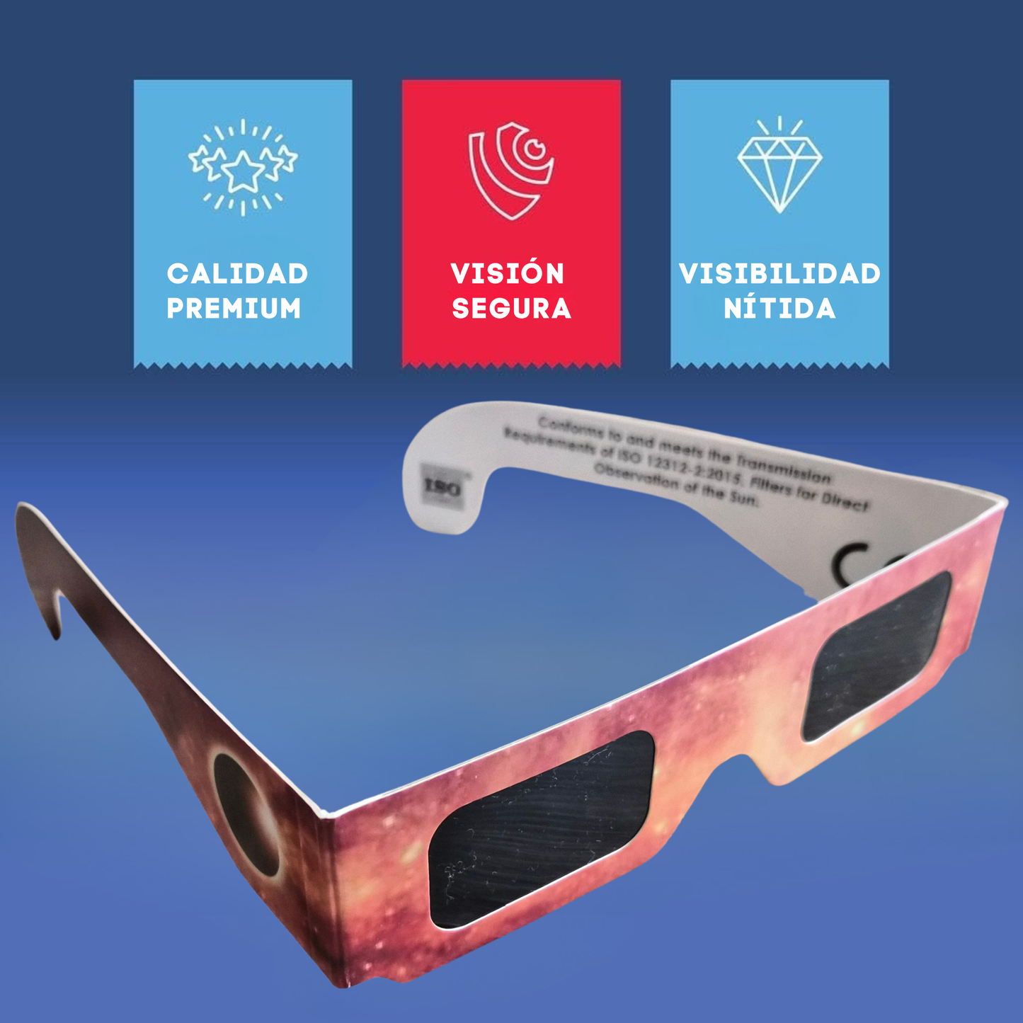 Packs Gafas Eclipse Solar homologadas y certificadas ISO 12312-2 – CE | Visión Segura del Sol y Tránsitos. Eclipse Total 2026