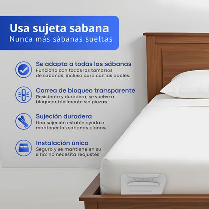Sujeta sabanas bajeras esquina – Set 4 soportes resistentes ajustables para todo tipo de camas