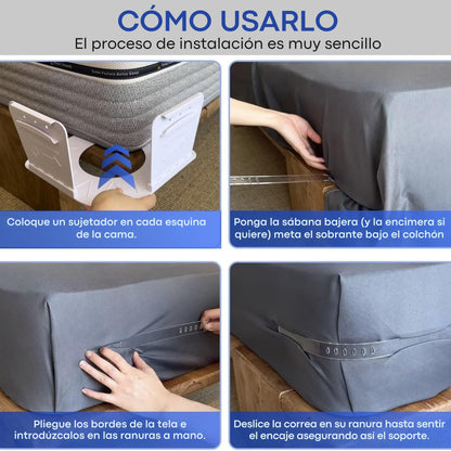 Sujeta sabanas bajeras esquina – Set 4 soportes resistentes ajustables para todo tipo de camas