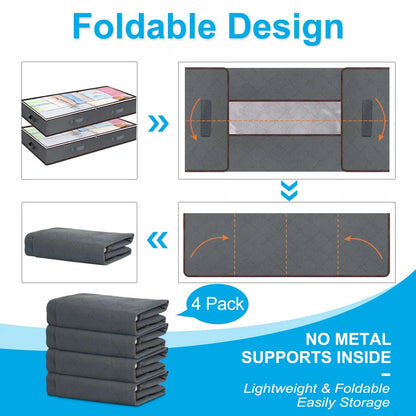 Contenedores Plegables de Almacenaje Bajo la Cama – Con Ventana Transparente para Juguetes, Ropa y Organización de Armarios - Homanage