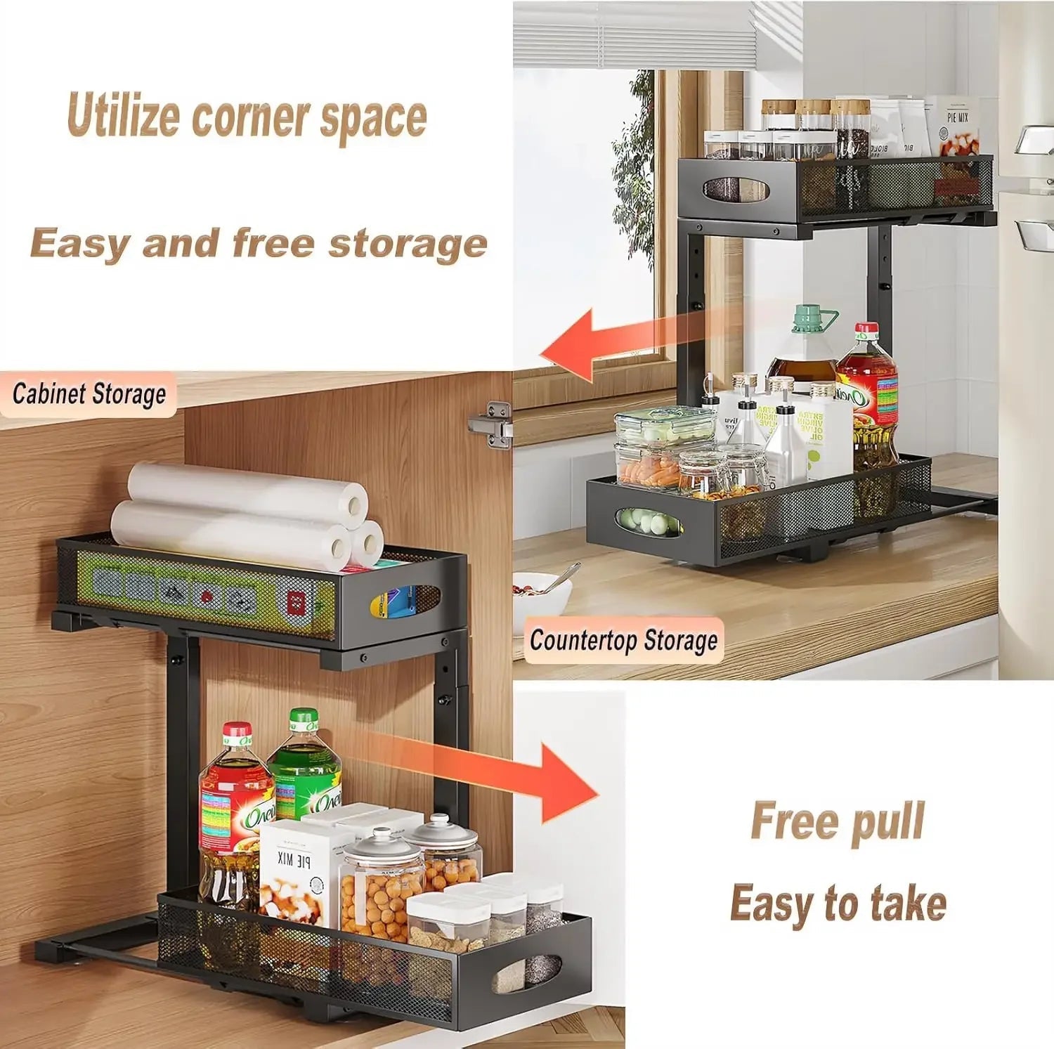 Estante Extensible de Acero para Cocina o Baño (29,5–43 cm) – 2 Niveles Deslizantes y Antióxido - Homanage