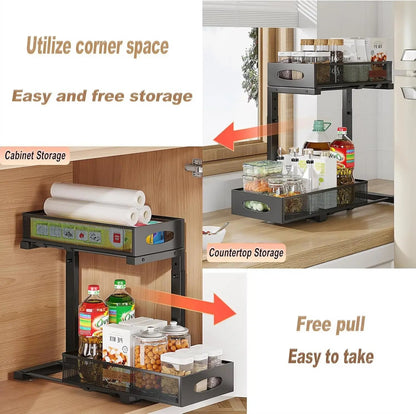 Estante Extensible de Acero para Cocina o Baño (29,5–43 cm) – 2 Niveles Deslizantes y Antióxido - Homanage