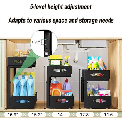 Estante Extensible de Acero para Cocina o Baño (29,5–43 cm) – 2 Niveles Deslizantes y Antióxido - Homanage