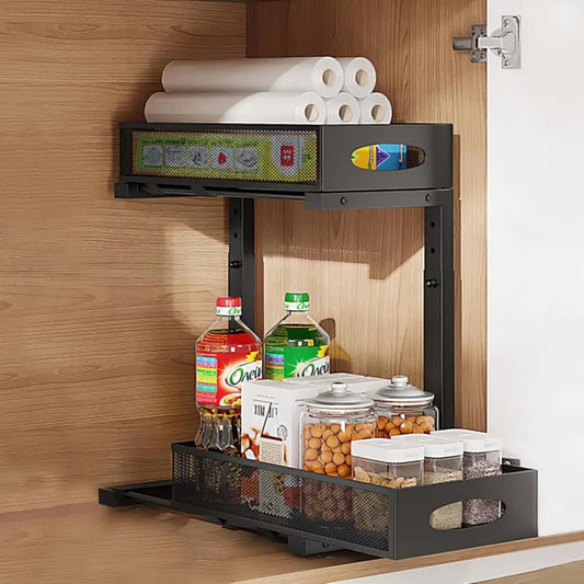Estante Extensible de Acero para Cocina o Baño (29,5–43 cm) – 2 Niveles Deslizantes y Antióxido - Homanage