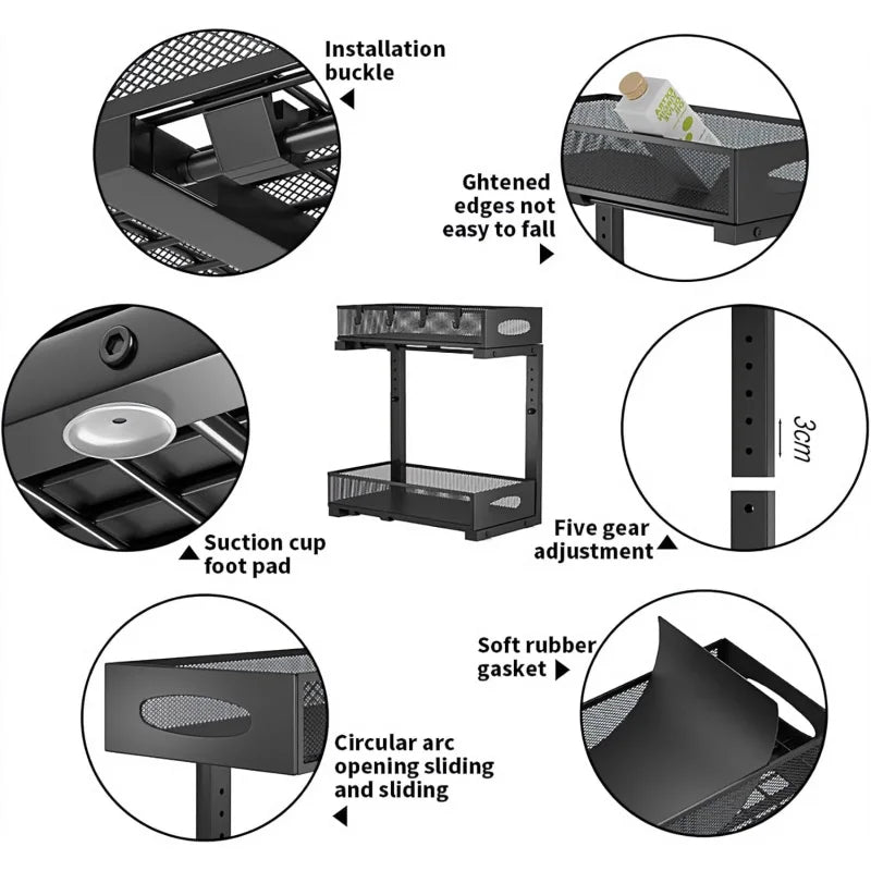 Estante Extensible de Acero para Cocina o Baño (29,5–43 cm) – 2 Niveles Deslizantes y Antióxido - Homanage
