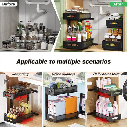 Estante Extensible de Acero para Cocina o Baño (29,5–43 cm) – 2 Niveles Deslizantes y Antióxido - Homanage