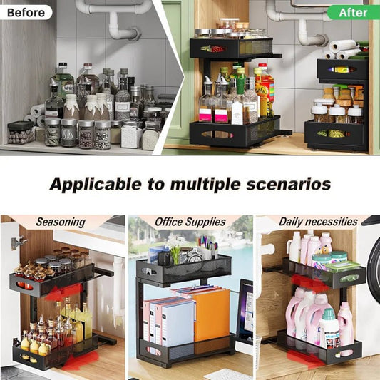 Estante Extensible de Acero para Cocina o Baño (29,5–43 cm) – 2 Niveles Deslizantes y Antióxido - Homanage