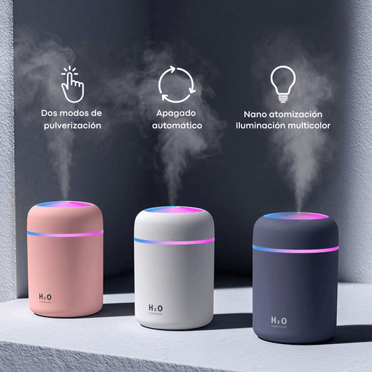 Mini Humidificador Ultrasónico 300ml con Luz LED Multicolor – Silencioso, USB, Difusor de Aromas Portátil para Hogar, Oficina, Coche y Viajes - Homanage
