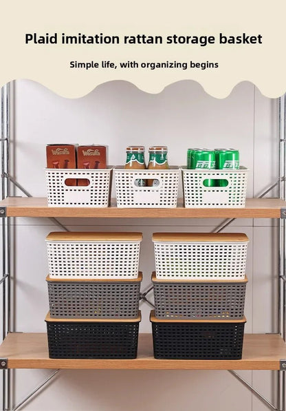 Set de 3 Cajas de Almacenaje con Tapa de Bambú – Plástico Reciclado, Apilables para Hogar y Oficina - Homanage