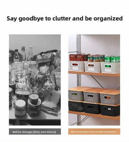 Set de 3 Cajas de Almacenaje con Tapa de Bambú – Plástico Reciclado, Apilables para Hogar y Oficina - Homanage