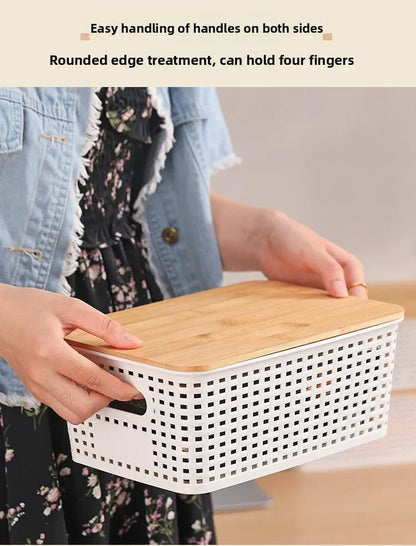 Set de 3 Cajas de Almacenaje con Tapa de Bambú – Plástico Reciclado, Apilables para Hogar y Oficina - Homanage